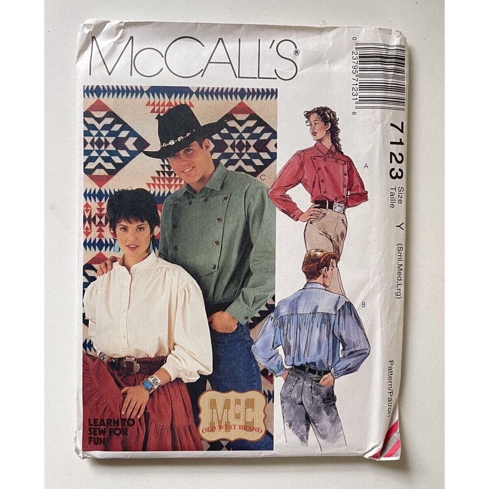 Mccalls Pattern 7123 Mens & Womans Western Style Yoke Shirts Vintage 1994 Uncut